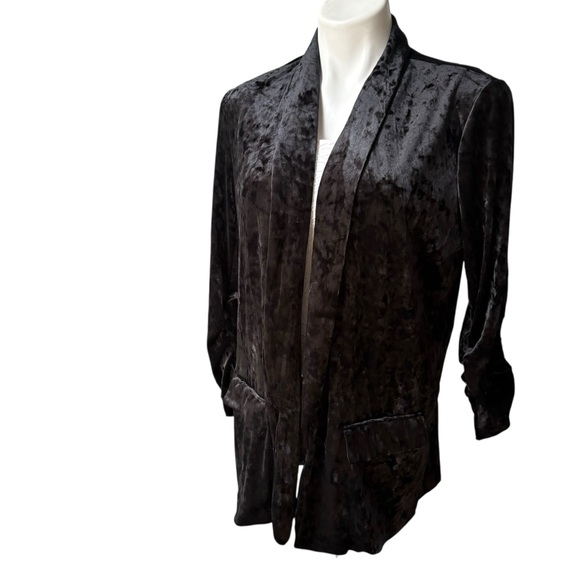 89th & Madison Black Crushed Velvet Open Front Blazer Cinched Sleeve Cuffs, Sz L - Picture 5 of 14